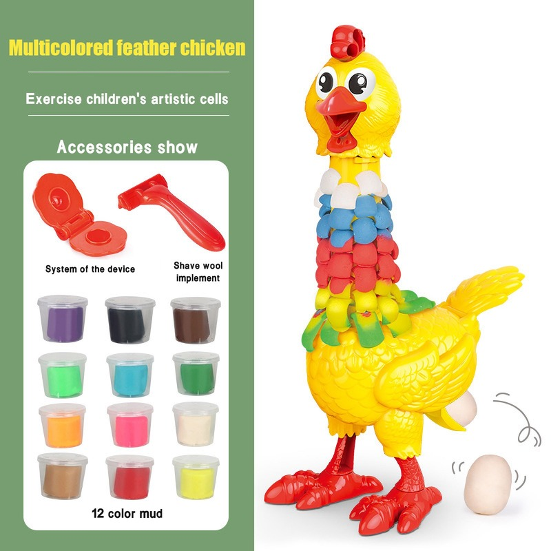 최신 조기 교육 Plasticine 금형 다채로운 깃털 치킨 진흙 누워 계란 암탉 설정 금형 크리 에이 티브 키즈 완구 선물